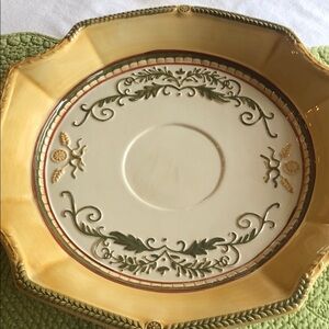 Vintage-Inspired Cream and Green Serveware Plate